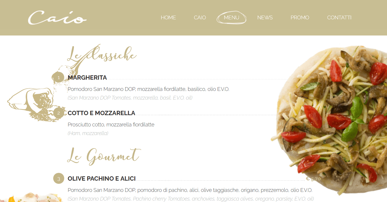 mobile website for restaurant menu